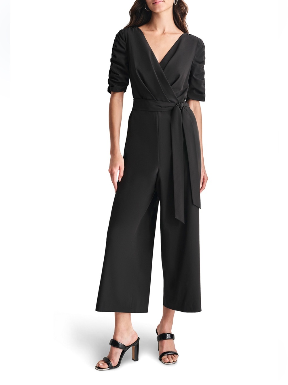 Dkny Black V-Neck Jumpsuit with Tie Belt